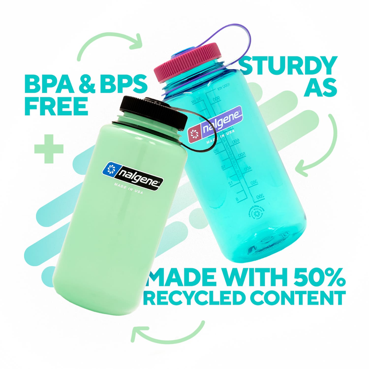 BPA Free Nalgene 1L Widemouth Sustain Bottle Made with Recycled Content Glow and Surfer Roam