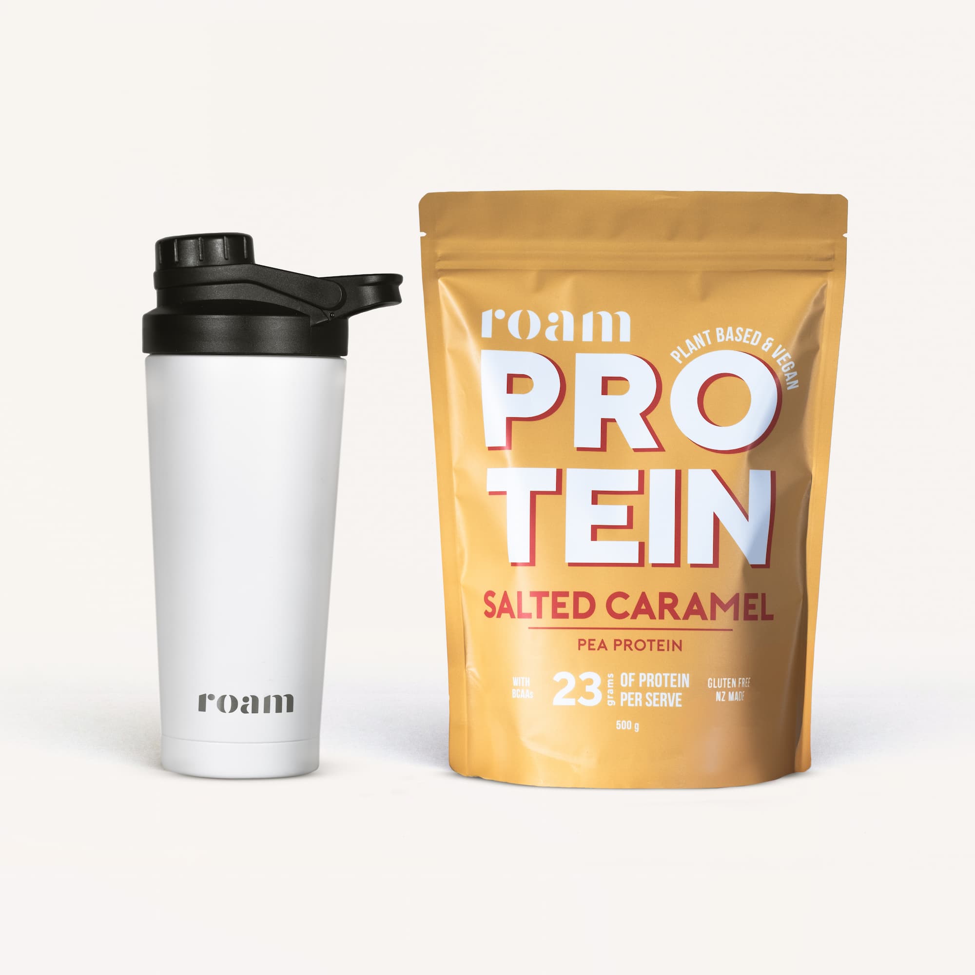 Salted Caramel Vegan Protein Powder and Shaker